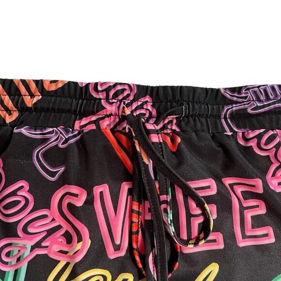 Curve Letter Graphics Stretch Mini Skirt Pull on XL Hip Hop Party Sporty - Picture 6 of 9